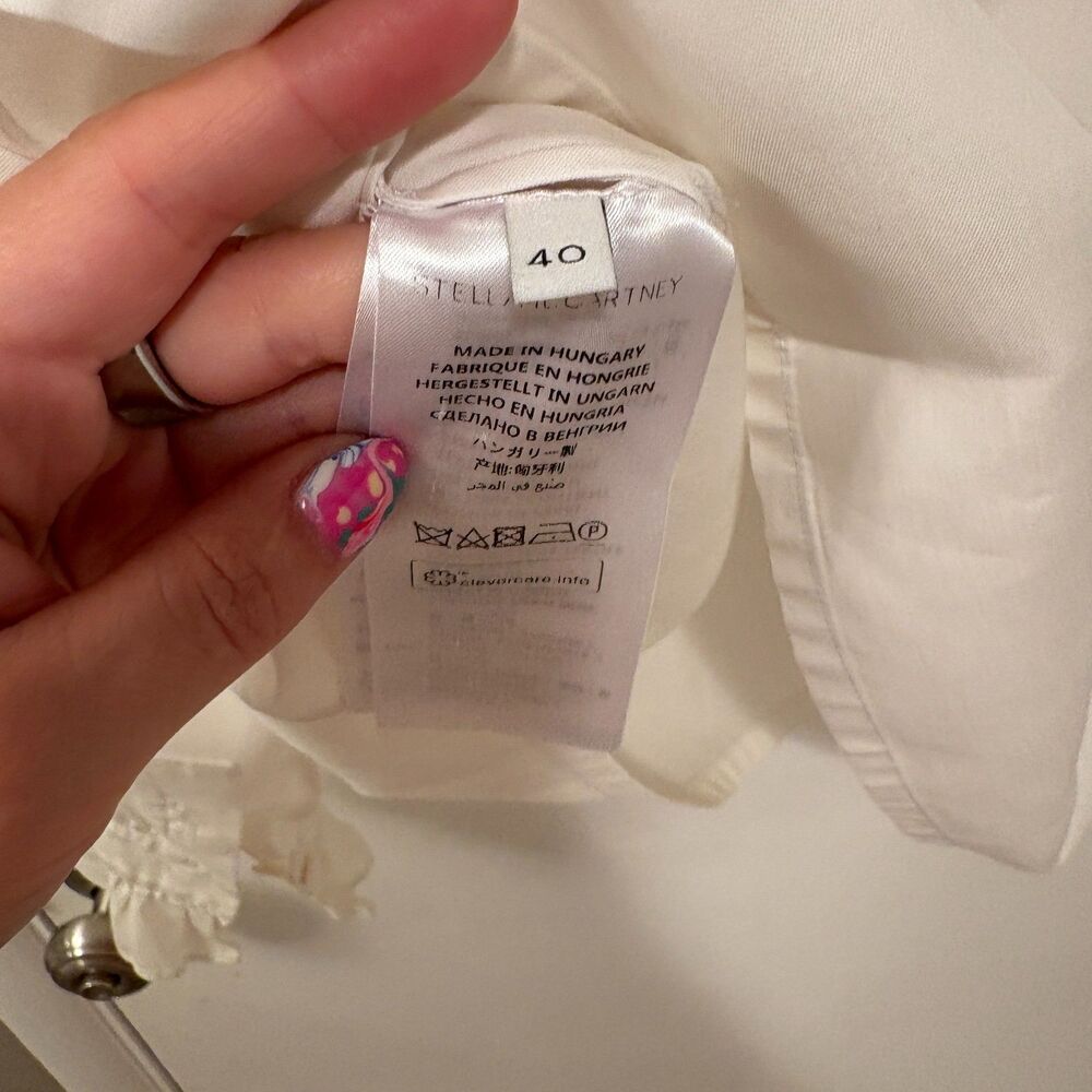 Stella McCartney Silky Cotton Mother of Pearl Ruffled Bouse Shirt Cream 40 US 8 - Picture 9 of 12